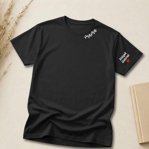 Custom Mama Shirt | Embroidered Kids Names on Sleeve