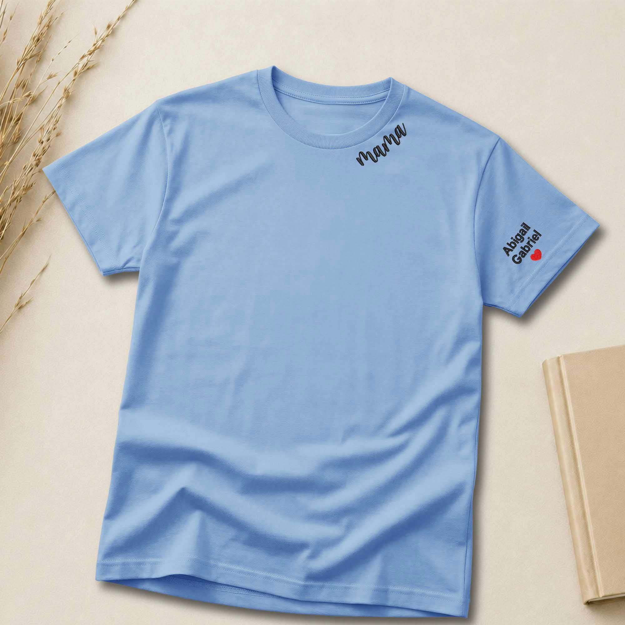 Custom Mama Shirt | Embroidered Kids Names on Sleeve