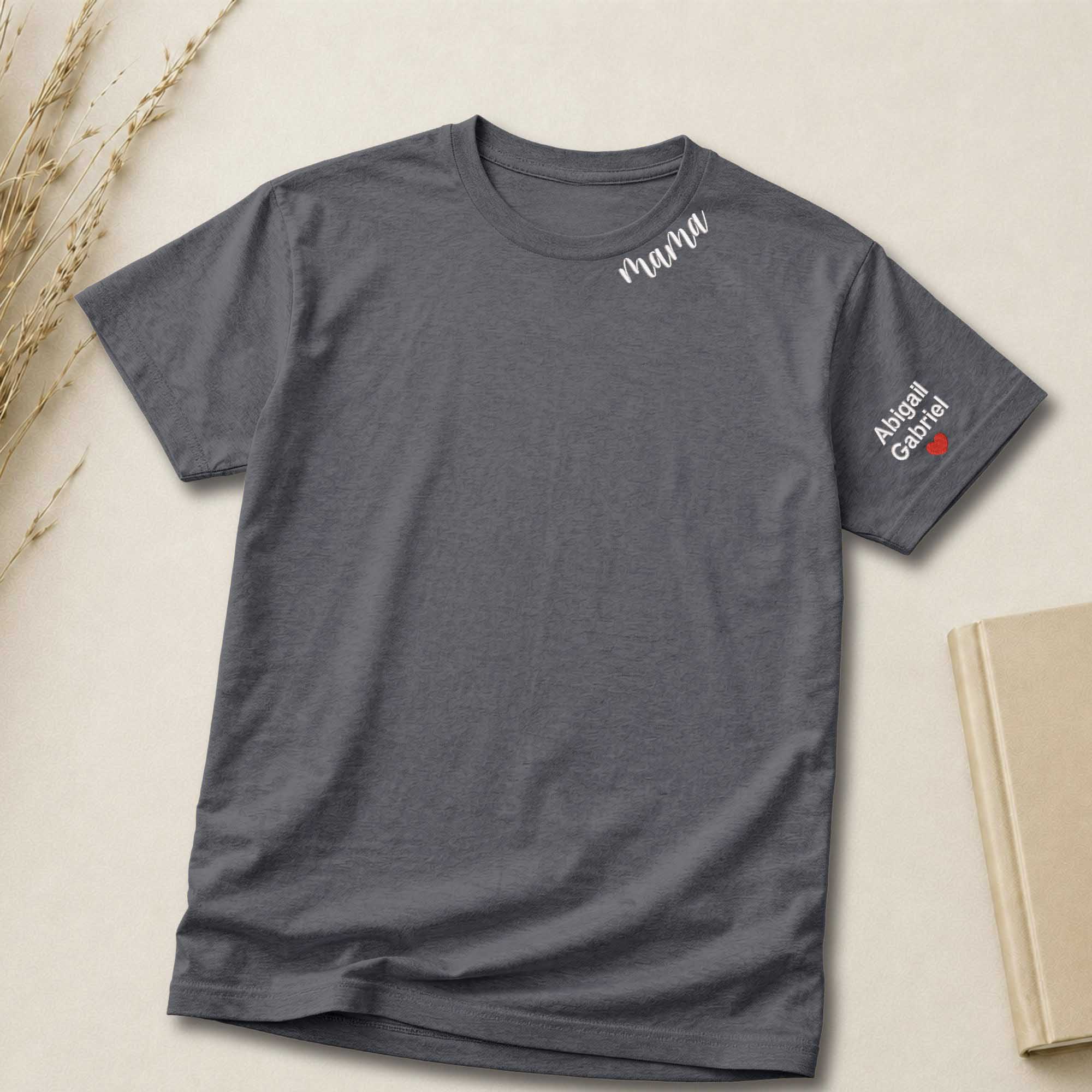 Custom Mama Shirt | Embroidered Kids Names on Sleeve