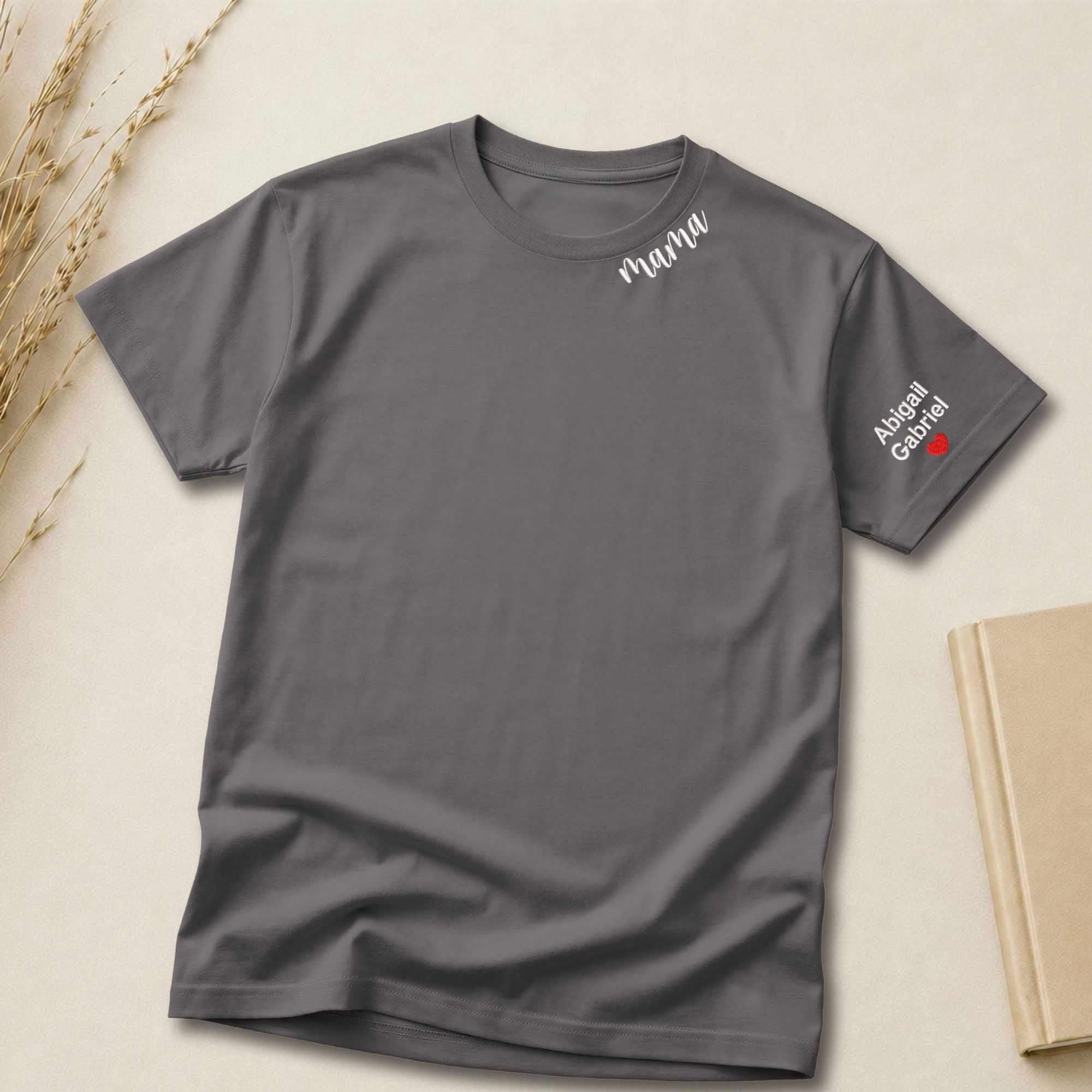Custom Mama Shirt | Embroidered Kids Names on Sleeve