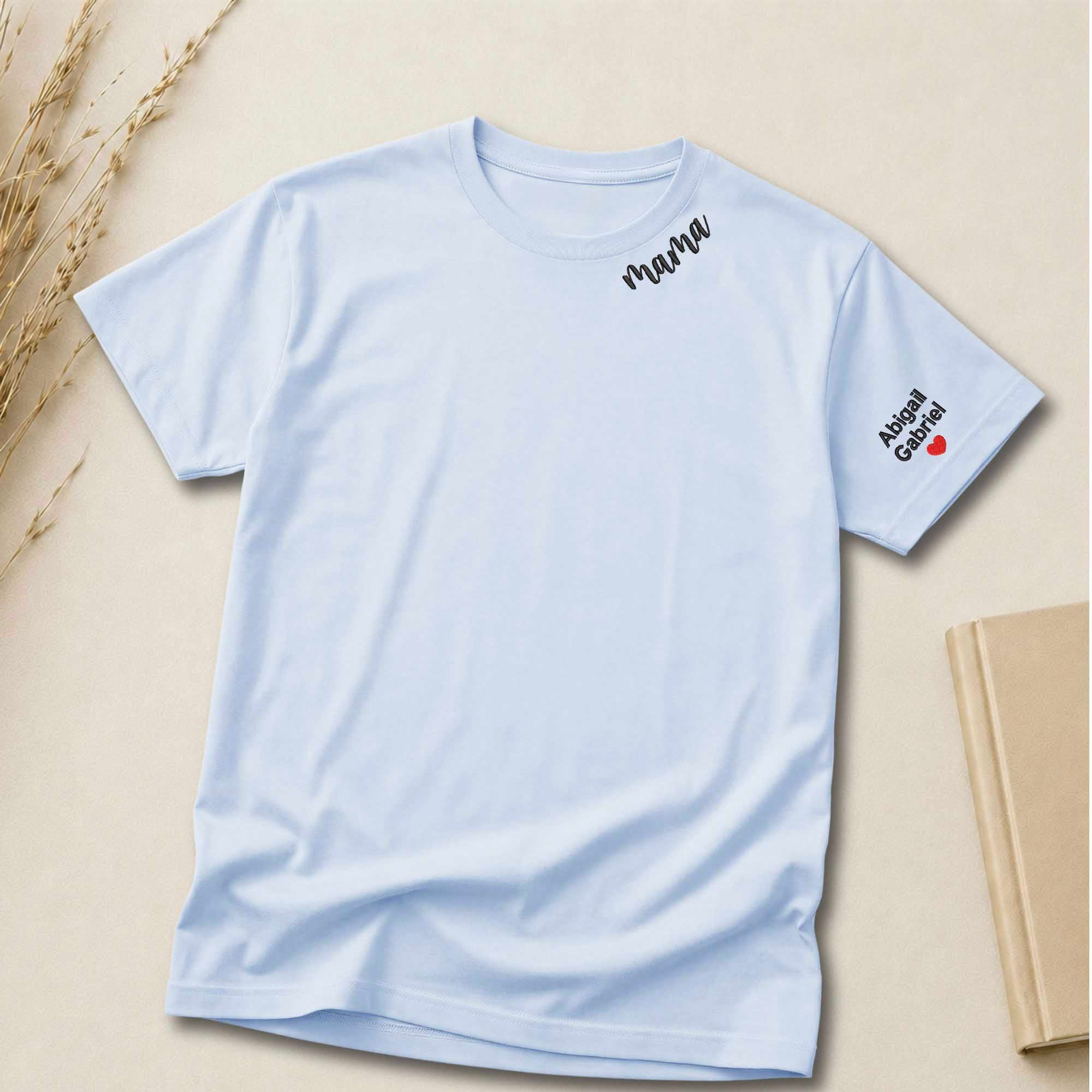 Custom Mama Shirt | Embroidered Kids Names on Sleeve
