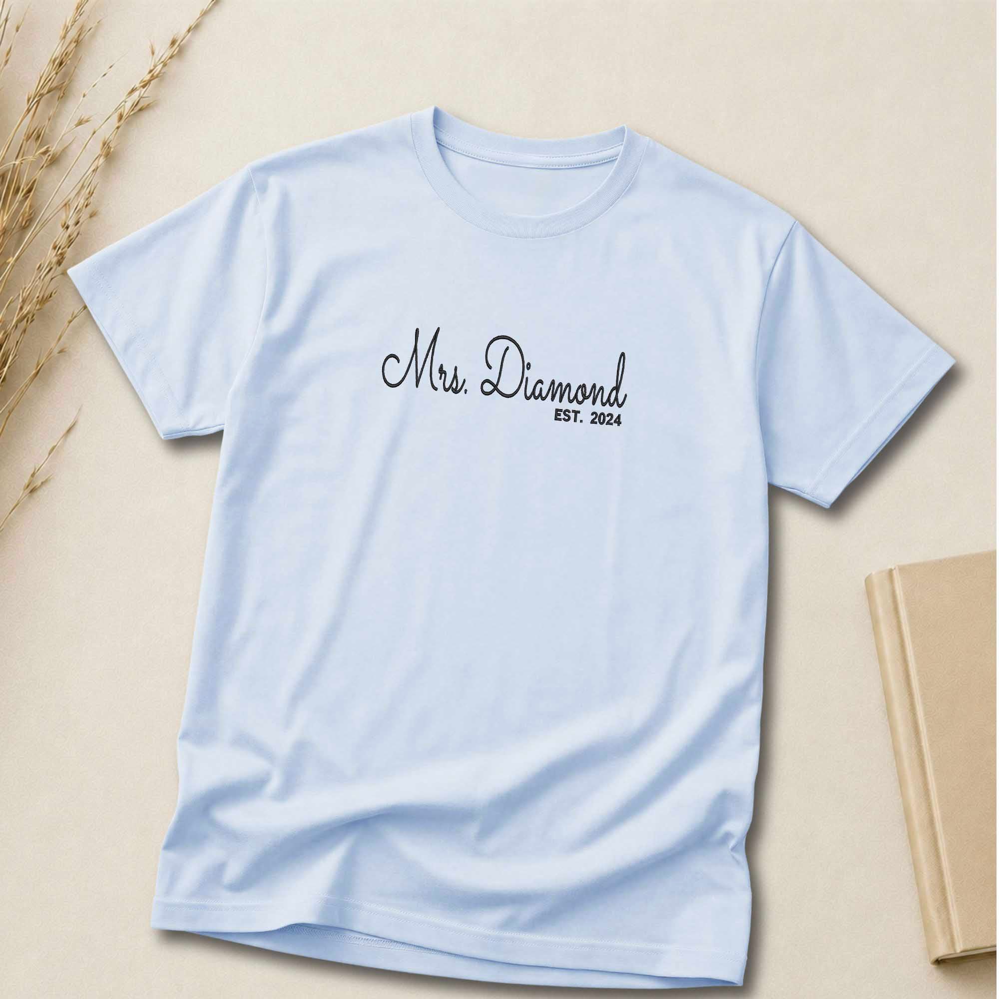 Personalized Mrs Shirt | Custom Married Name Embroidered Shirt