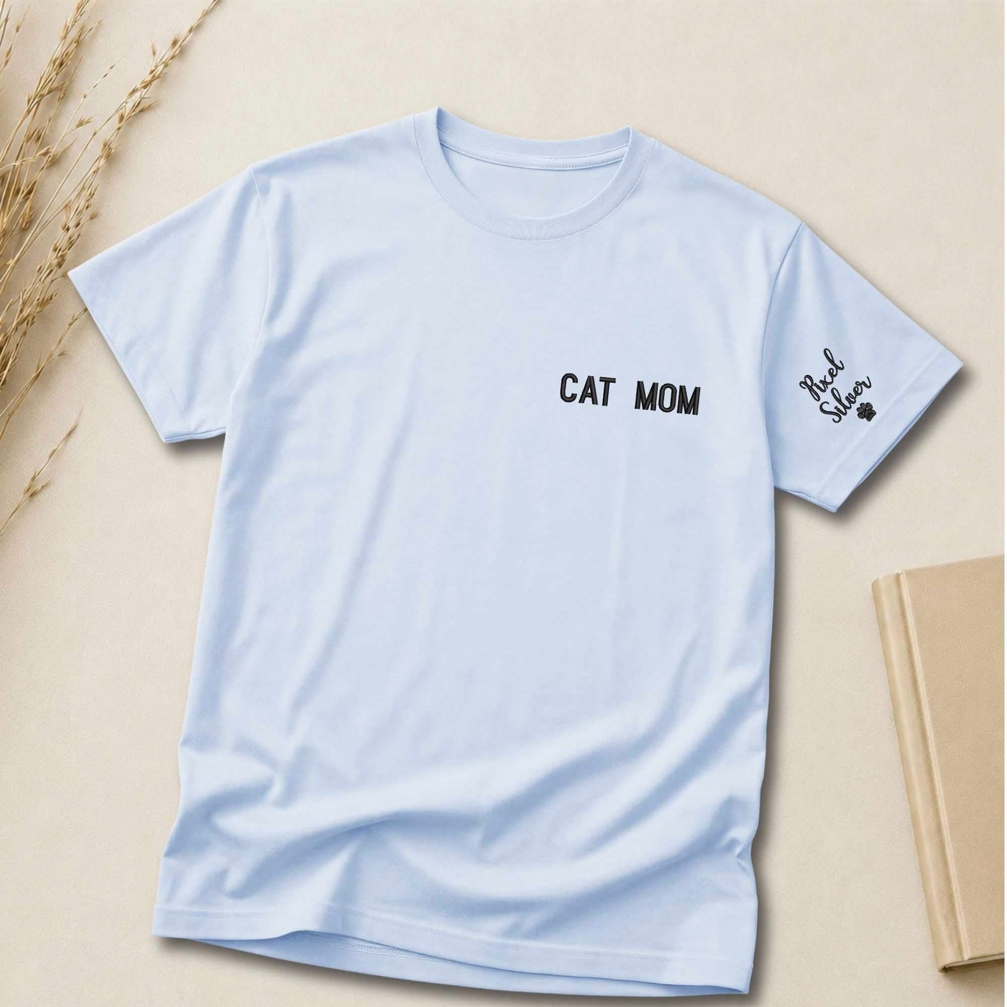 Personalized Cat Mom Embroidered Shirt