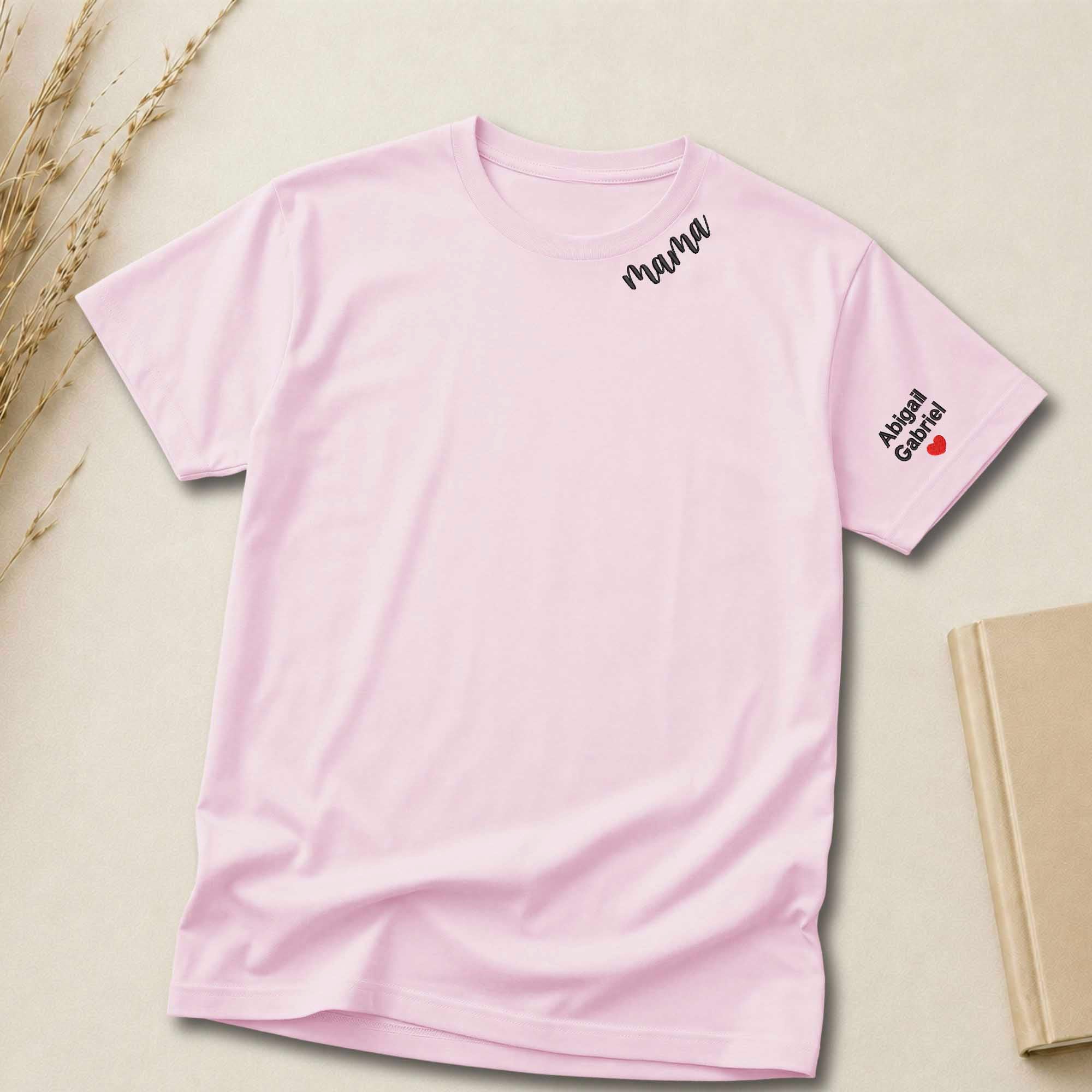 Custom Mama Shirt | Embroidered Kids Names on Sleeve