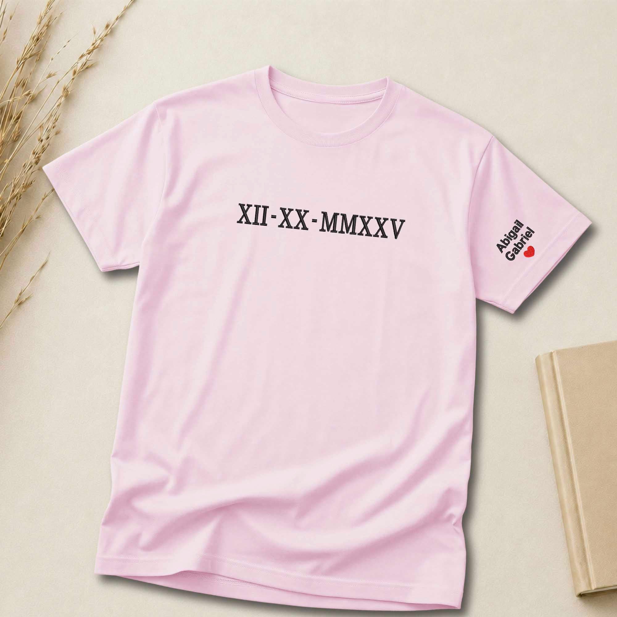 Personalized Custom Date Roman Numeral Embroidered Shirt