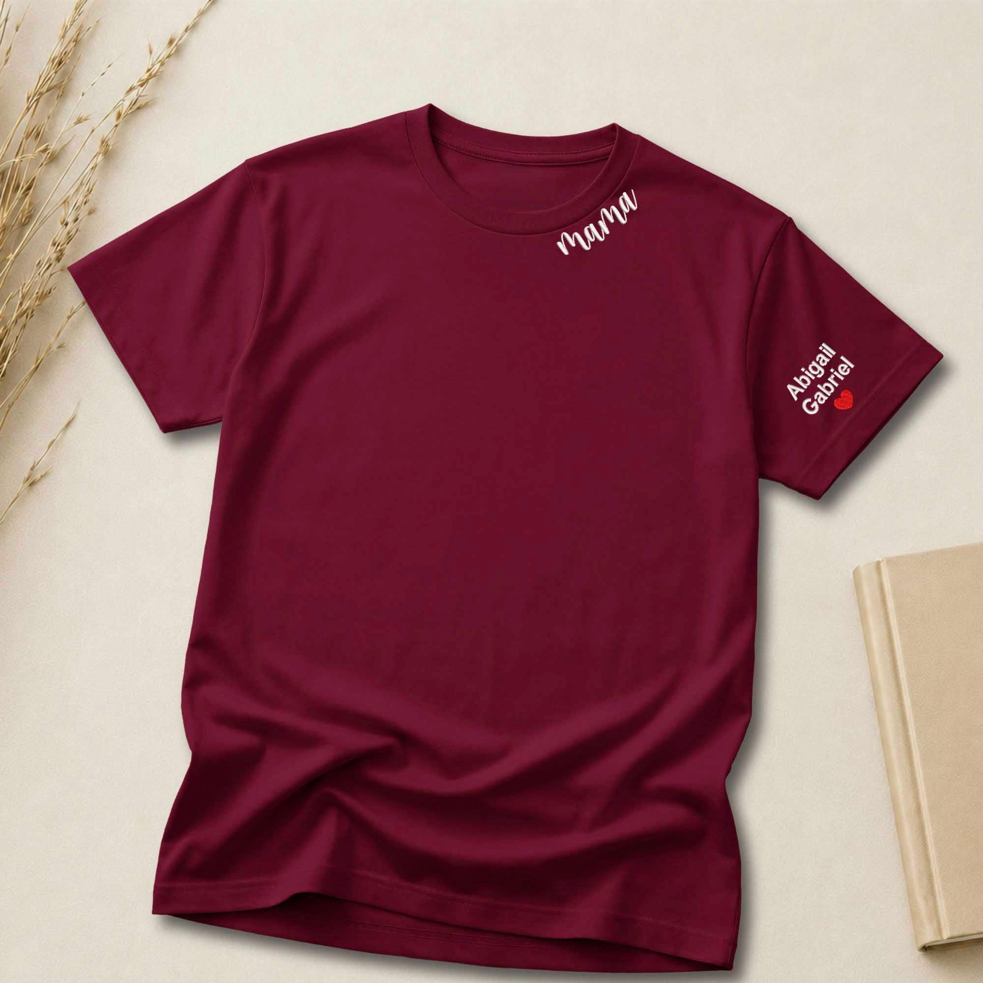 Custom Mama Shirt | Embroidered Kids Names on Sleeve