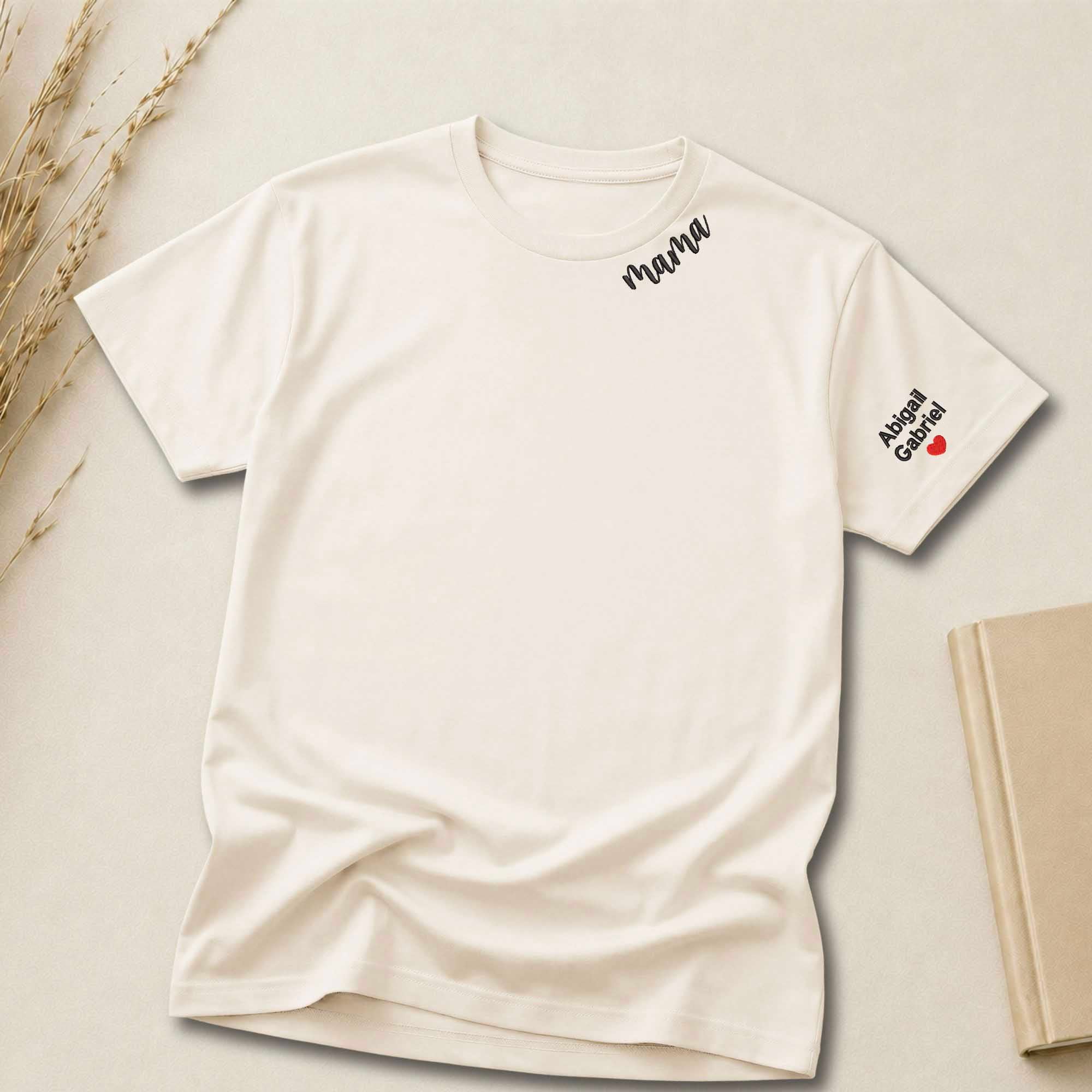 Custom Mama Shirt | Embroidered Kids Names on Sleeve