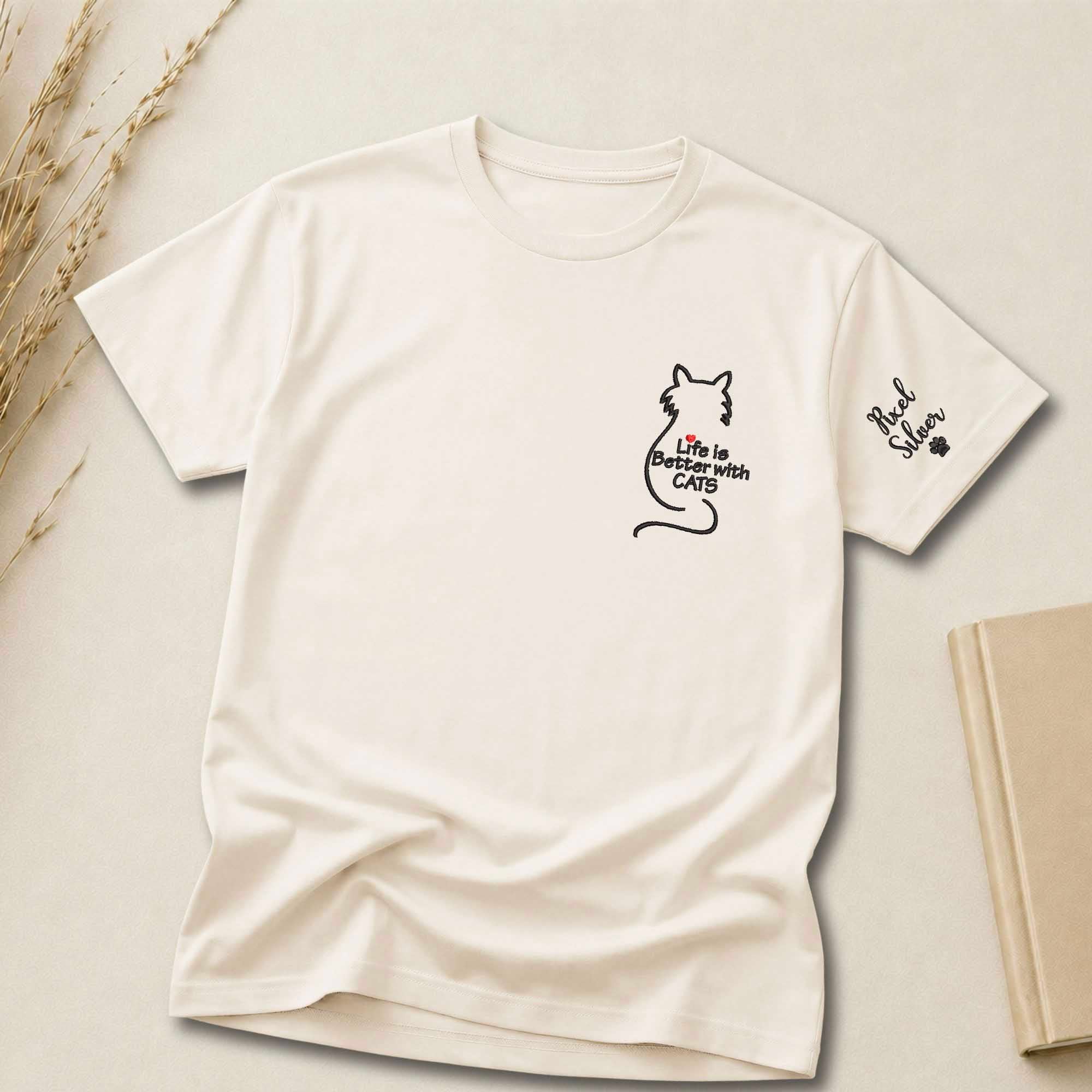 Life Is Better With Cats Embroidered Shirt | Personalized Cat Mom Shirt