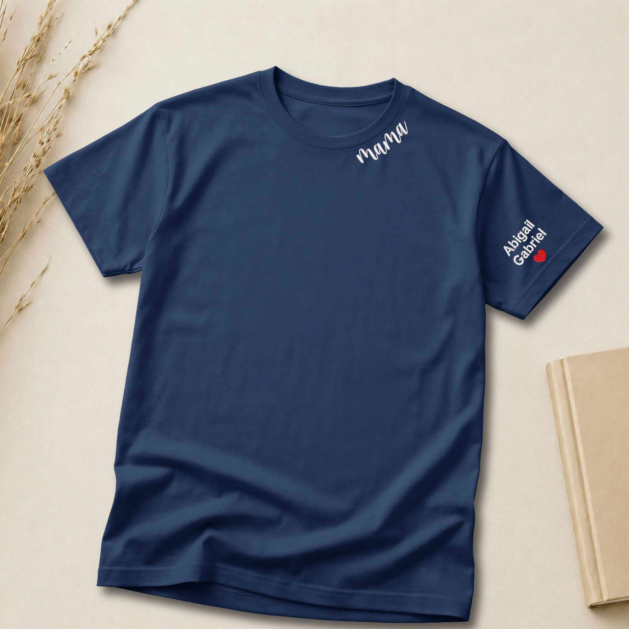 Custom Mama Shirt | Embroidered Kids Names on Sleeve