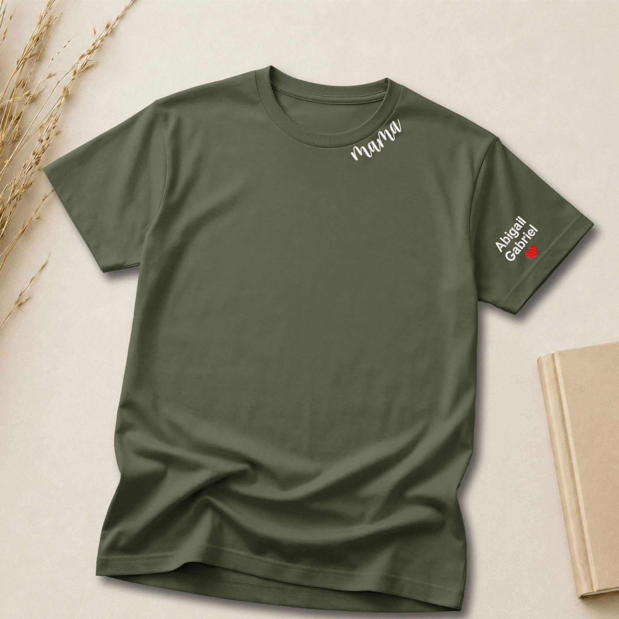 Custom Mama Shirt | Embroidered Kids Names on Sleeve