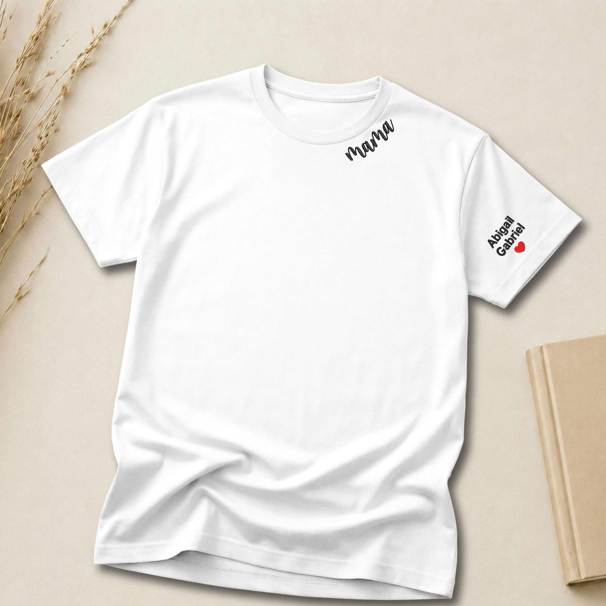 Custom Mama Shirt | Embroidered Kids Names on Sleeve